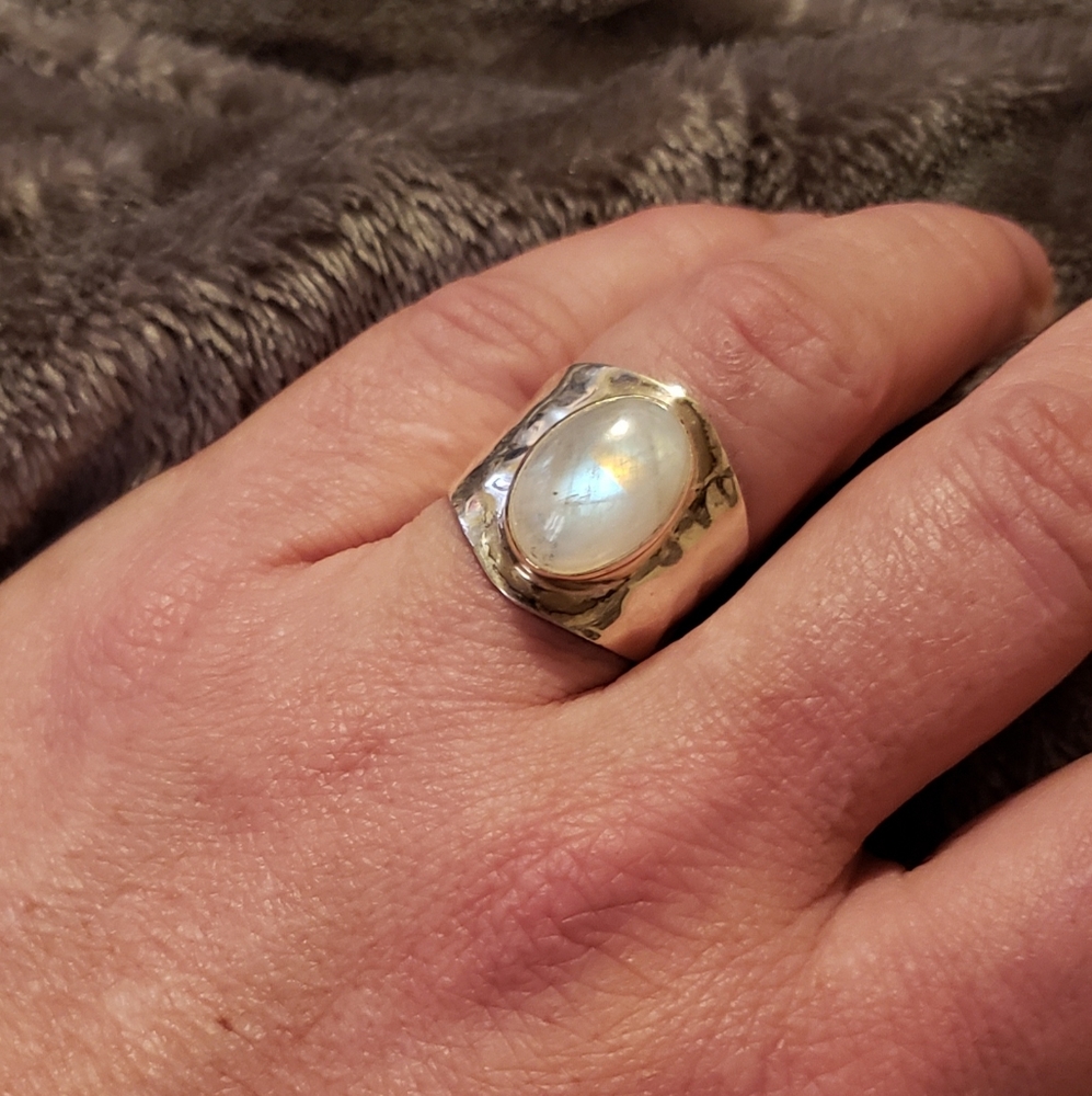 Rainbow Moonstone Ring (925 Solid Sterling Silver) - image 7